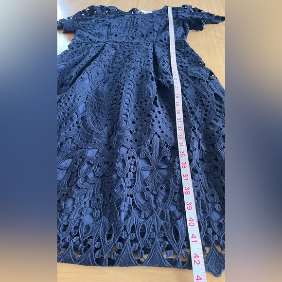 Anthropologie Eri + Eli Navy Eyelet Lace Dress Short Sleeve A-Line Size Med - Picture 10 of 12